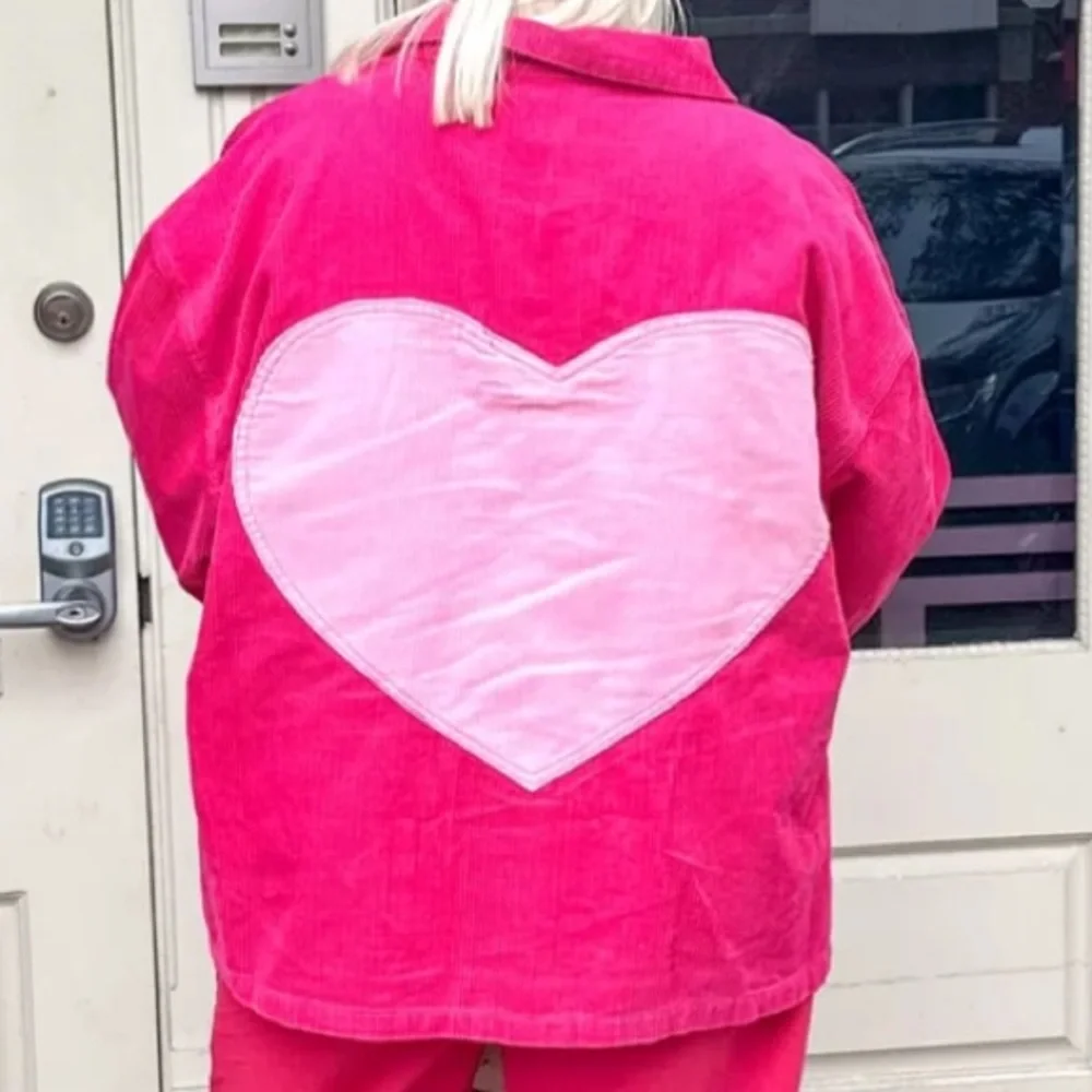 Shiny by Nature Pink Corduroy Button-Up Jacket with Hearts - Picture 4 of 10